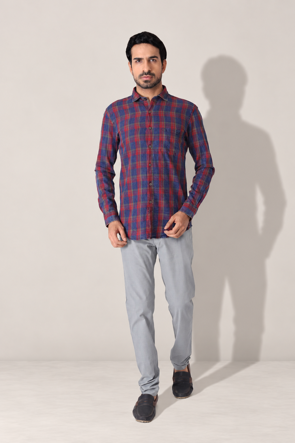 Red Checkered Casual Shirt for Men