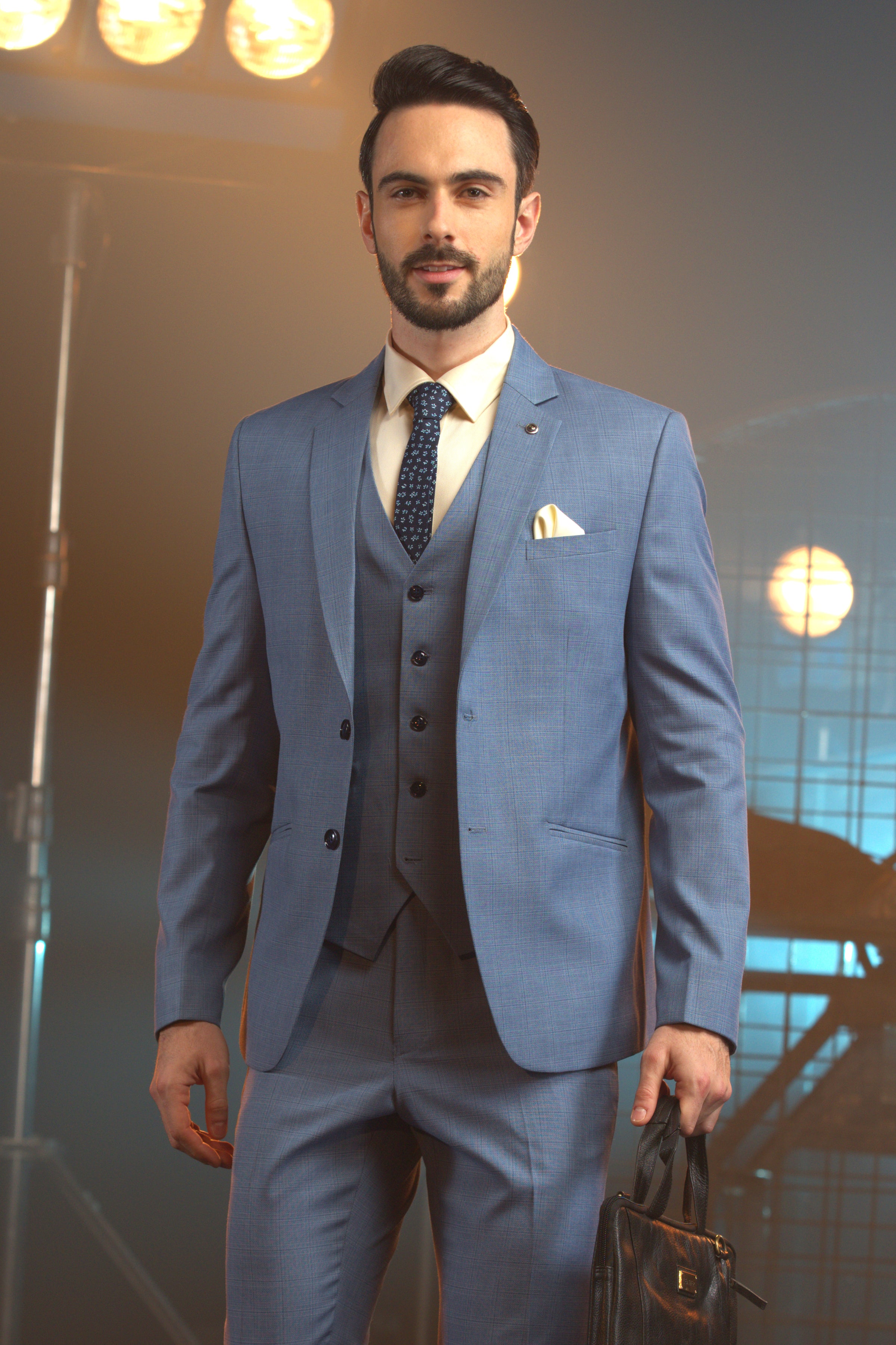 Sky Blue Checkered Formal Piece Suit – suCCess menswear