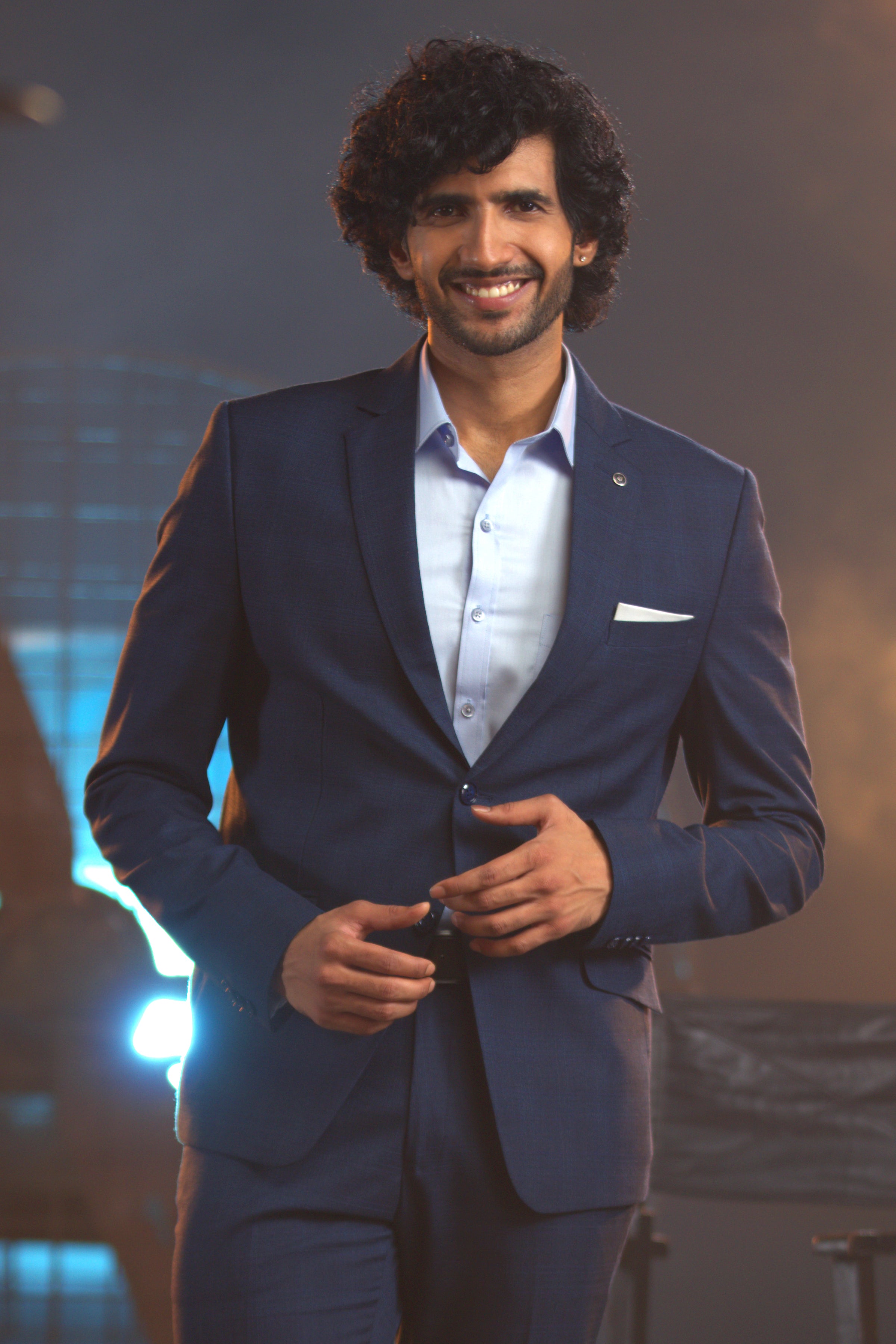 Blue Checkered Piece Suit for Men