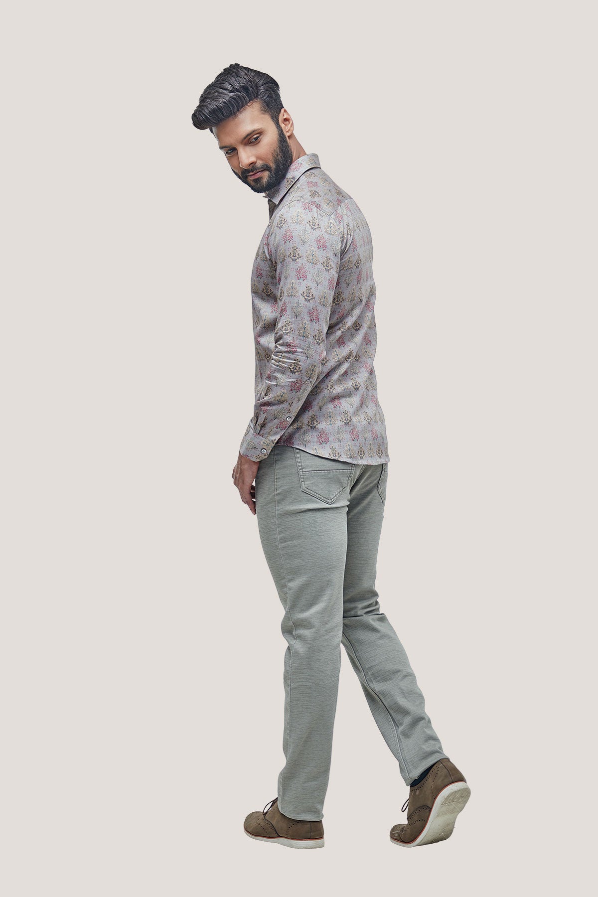 Men's Brown Printed Casual Trouser