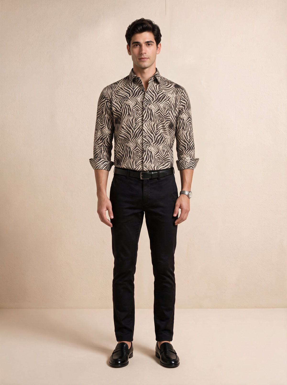 Men Bold Zebra Print Shirt