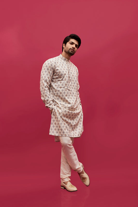 Cream printed Kurta Pajama set