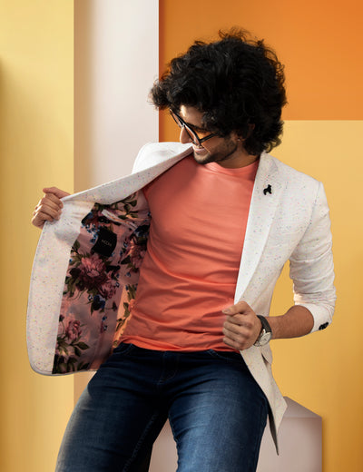 White Casual Knitted Blazer for Men