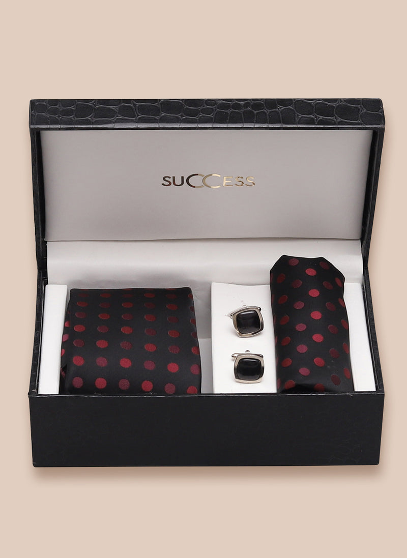 Black Formal Tie Accessories Combo – Tie, Cufflinks & Pocket Square