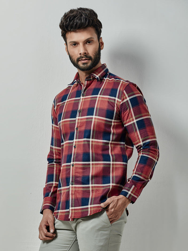 Maroon Checkered Casual Shirt for Men