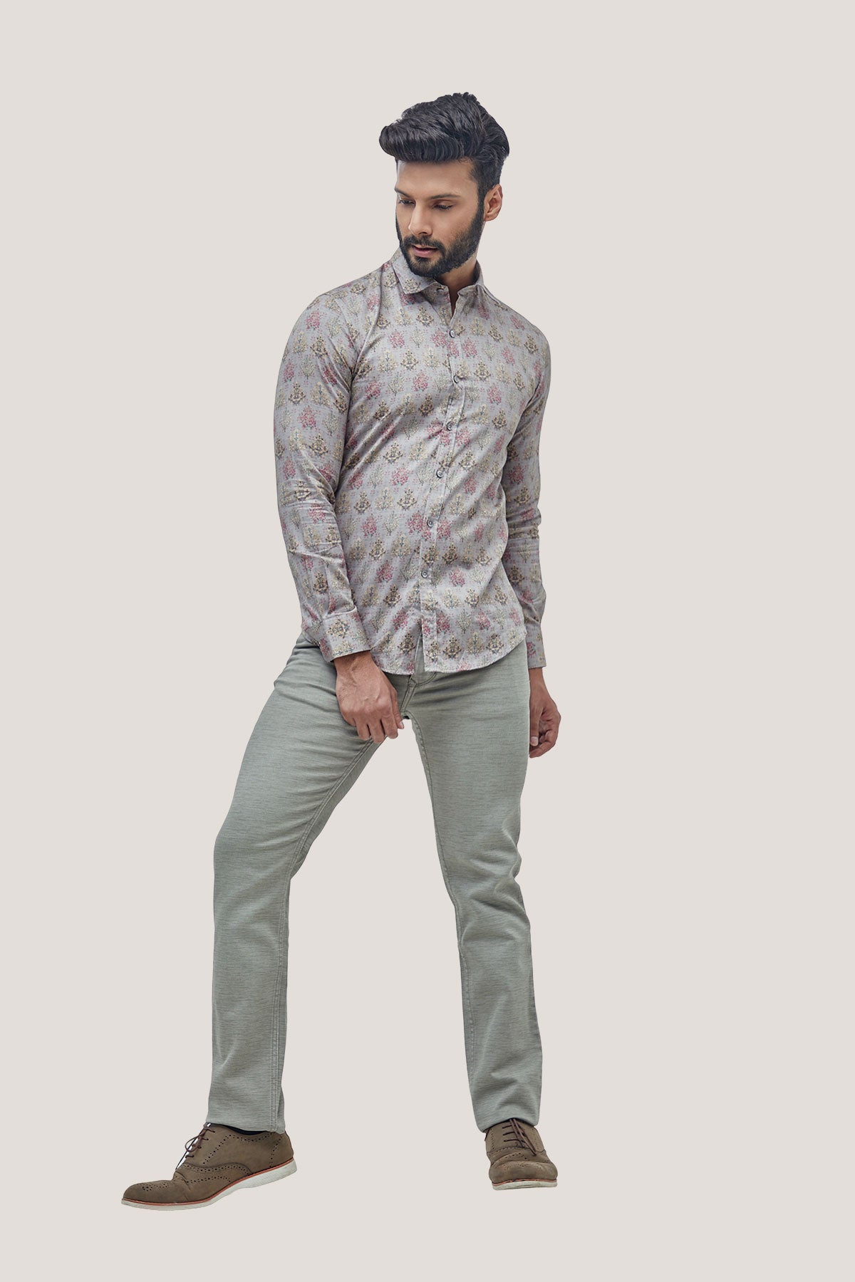 Men's Brown Printed Casual Trouser