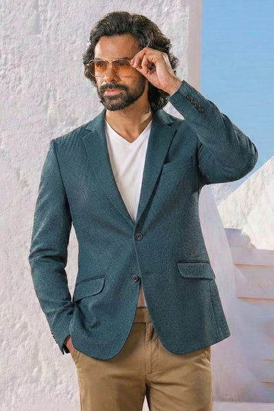 Teal Casual Knitted Blazer for Men