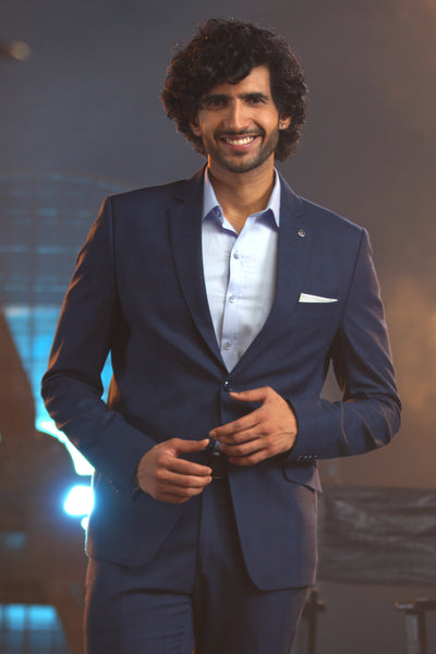 Blue Checkered 3 Piece Suit for Men