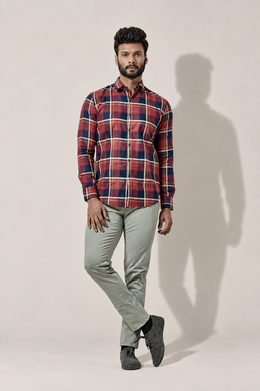 Maroon Checkered Casual Shirt for Men