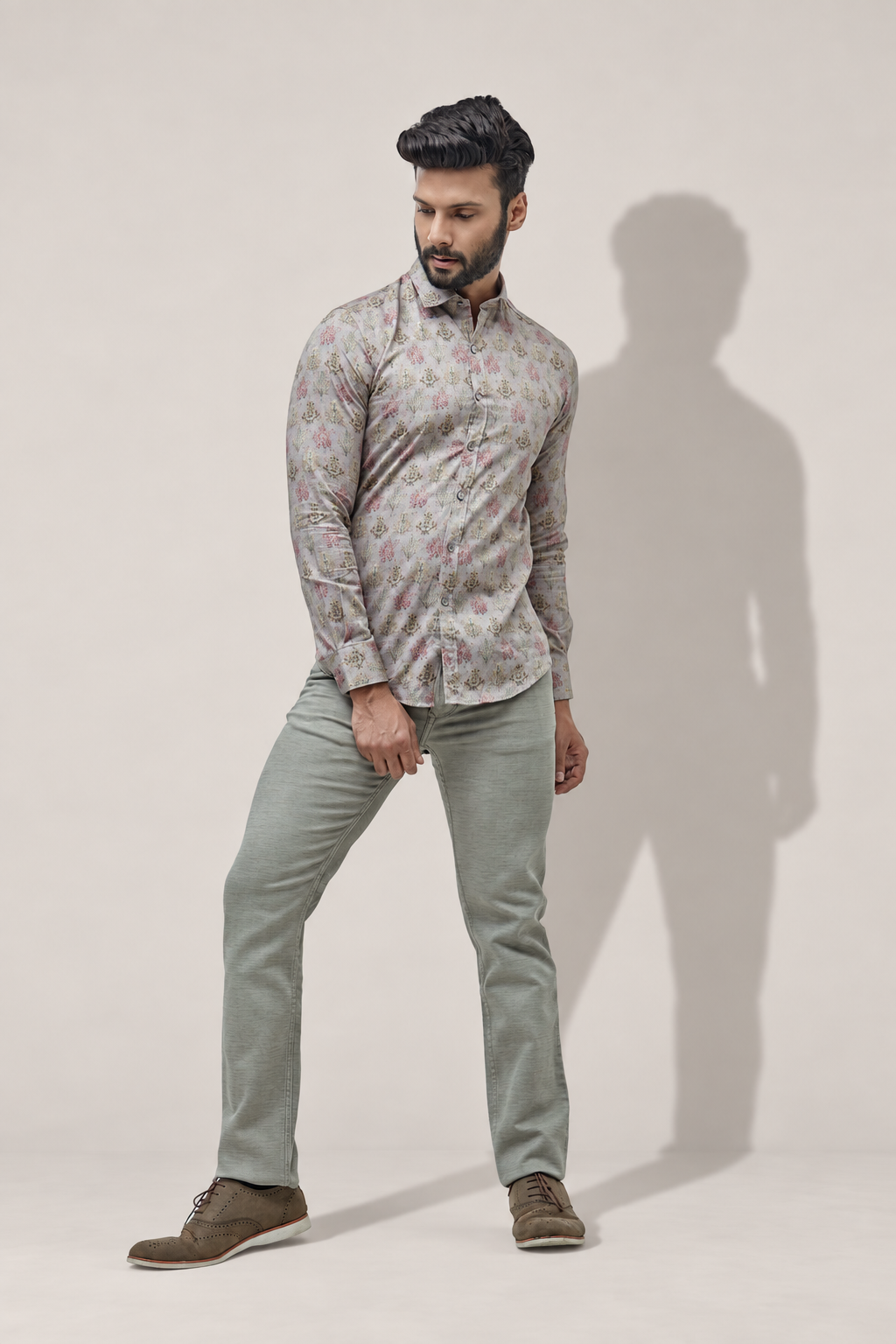 Men's Brown Printed Casual Trouser