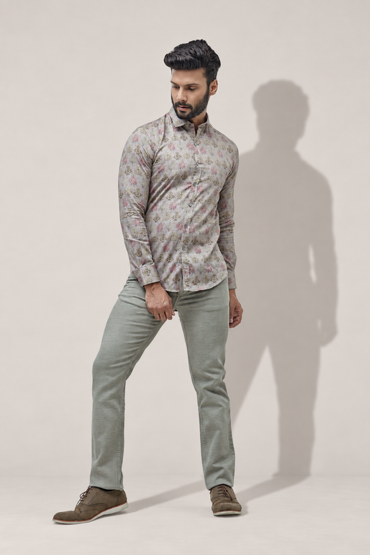 Men's Brown Printed Casual Trouser