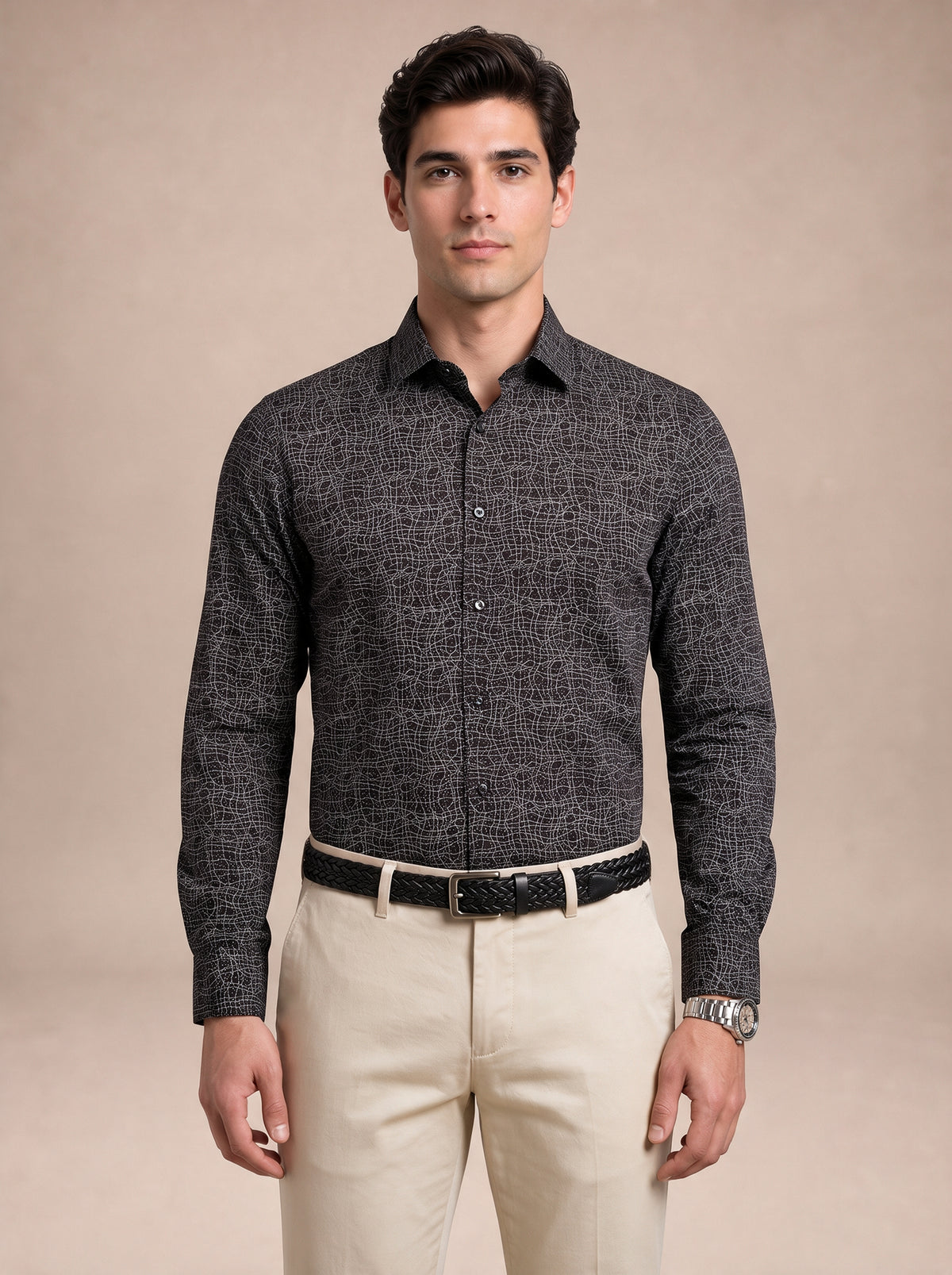 Men Black Abstract Crackle Shirt