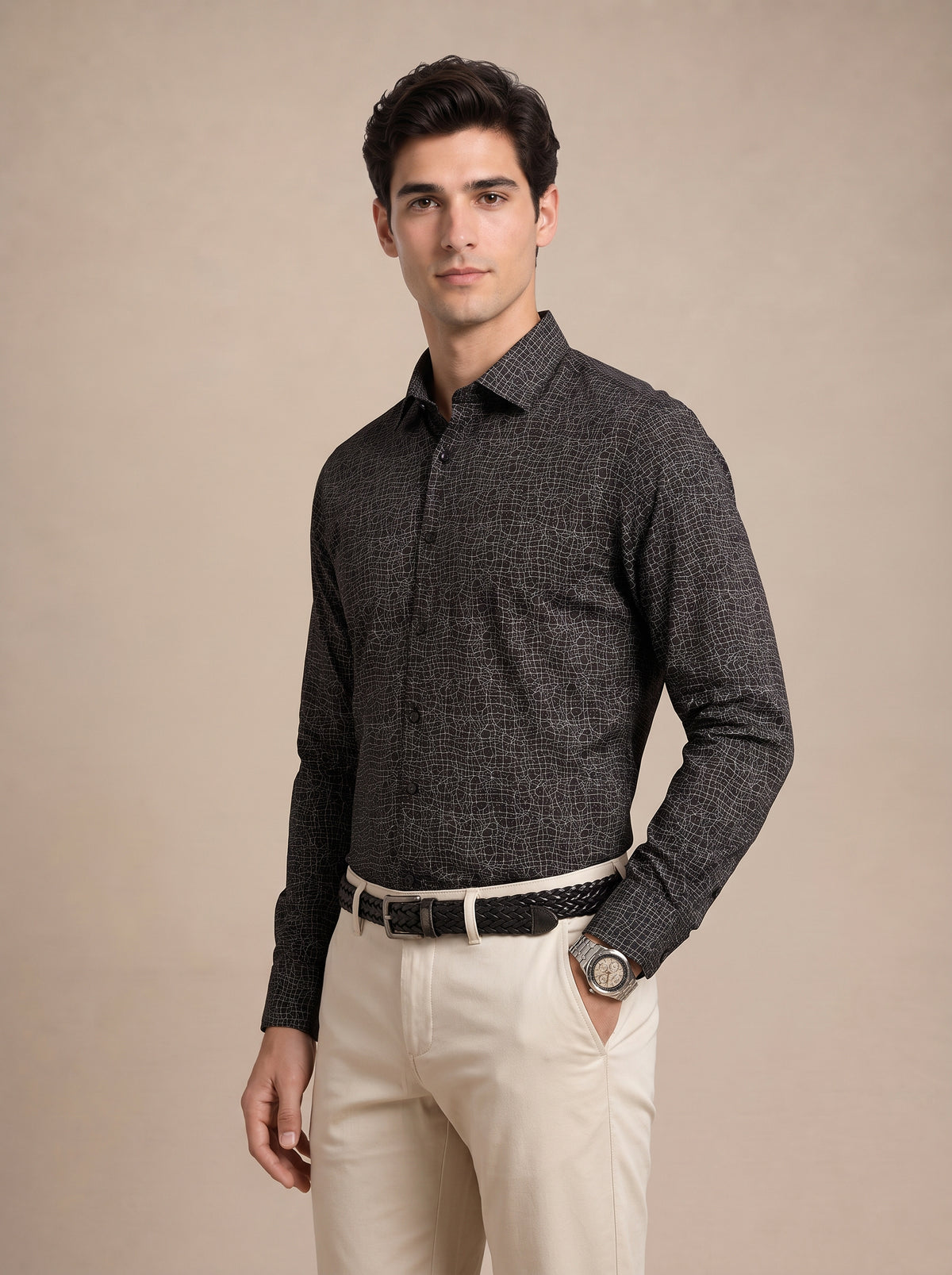 Men Black Abstract Crackle Shirt