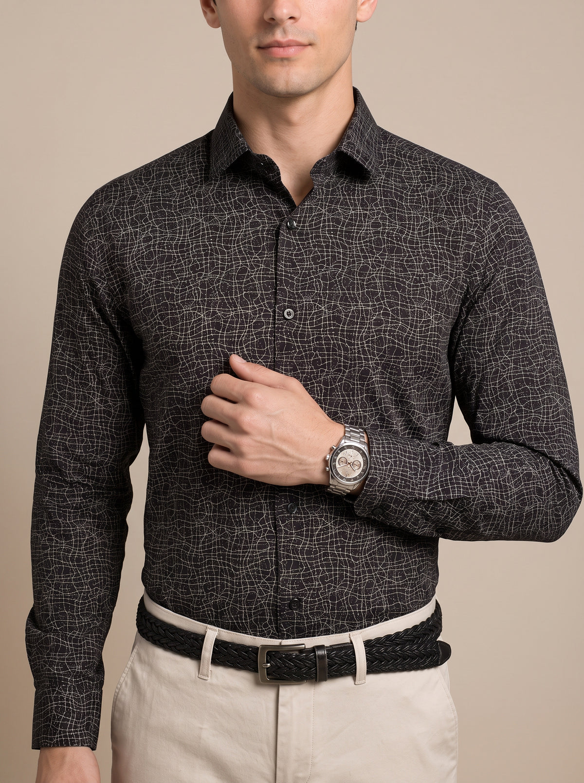 Men Black Abstract Crackle Shirt