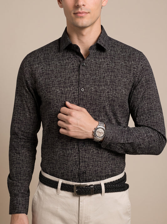 Men Black Abstract Crackle Shirt