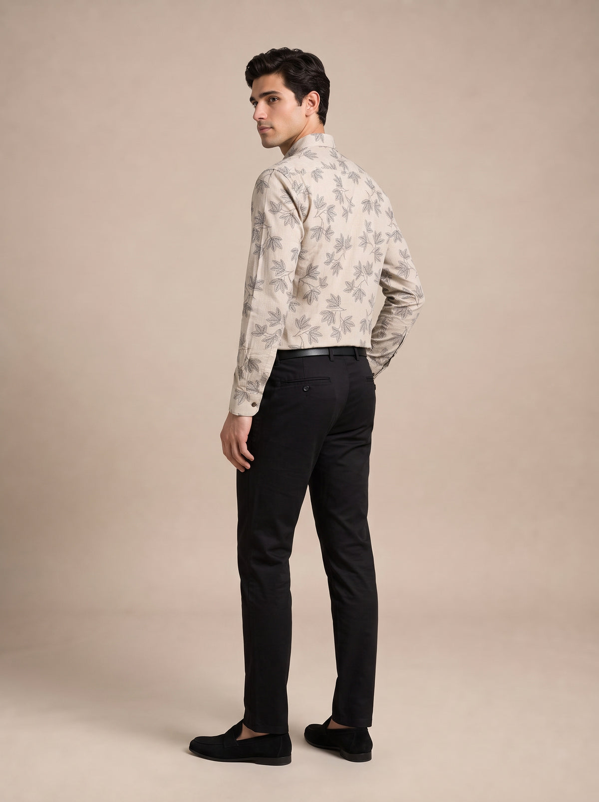 Men Beige Botanical Leaf Shirt