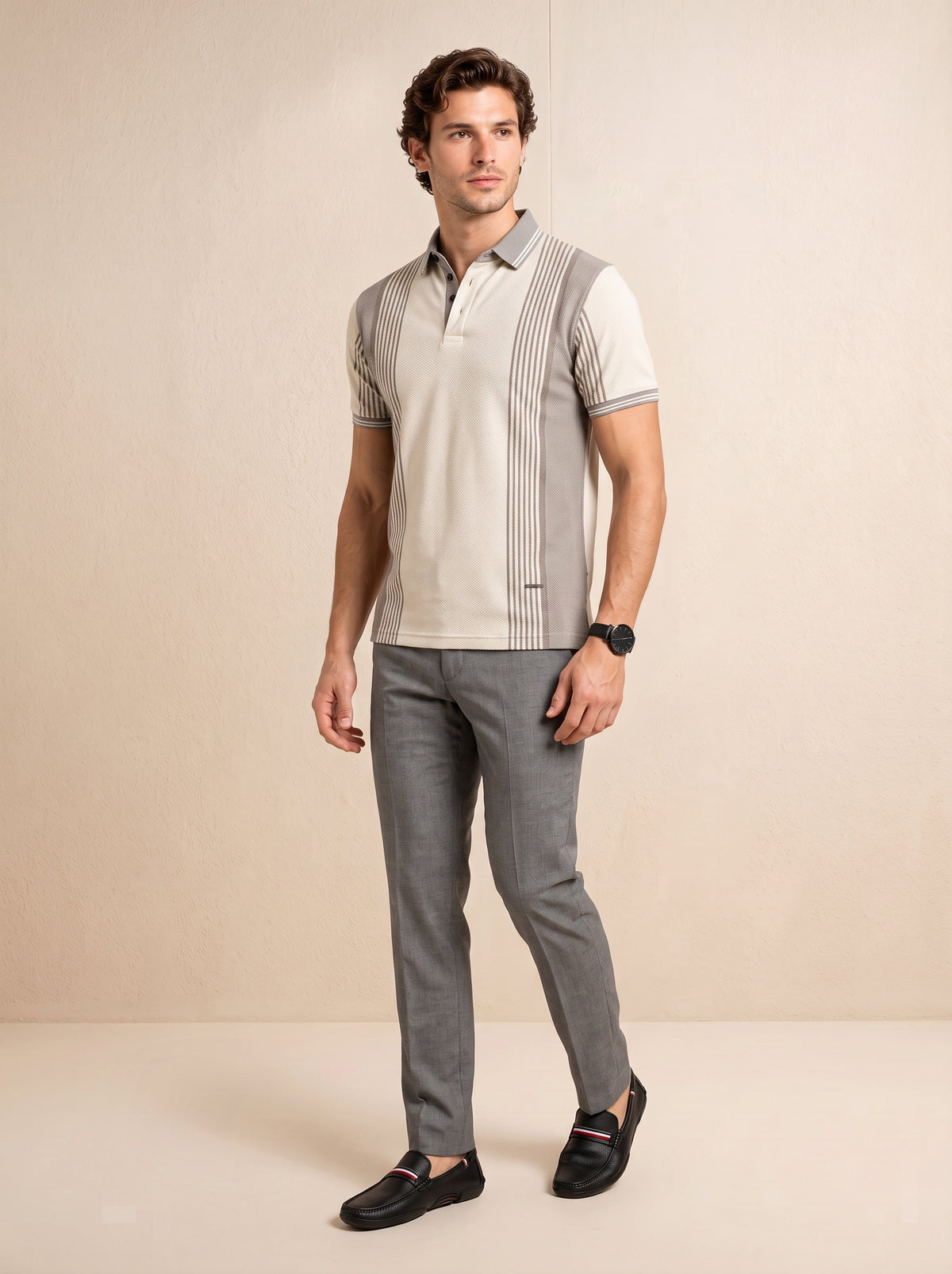 Textured Knit Vertical Stripe T-Shirt