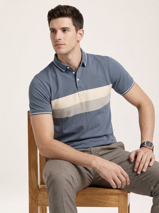 Men T-Shirt with Contrast Striped Panel
