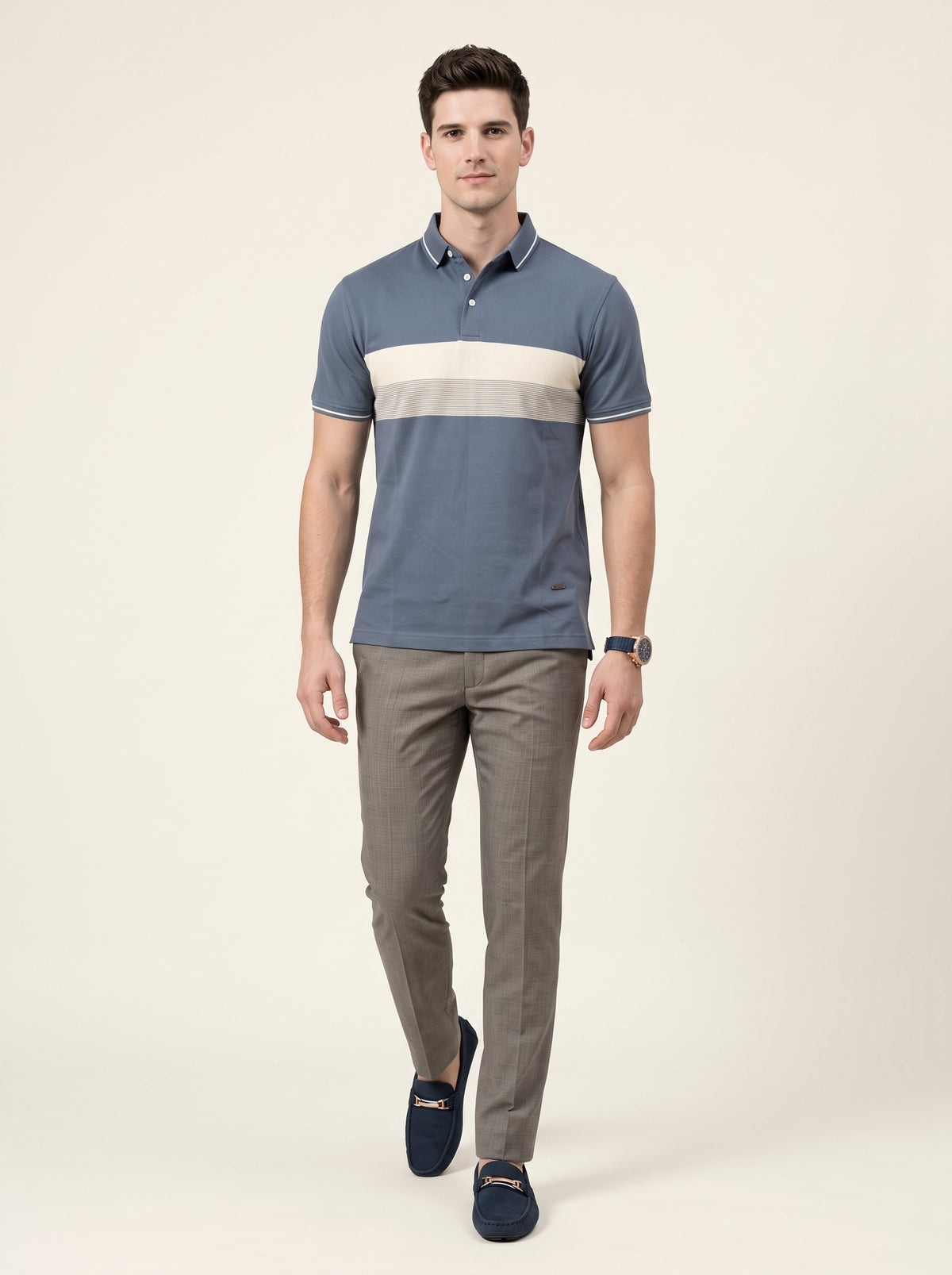 Men T-Shirt with Contrast Striped Panel