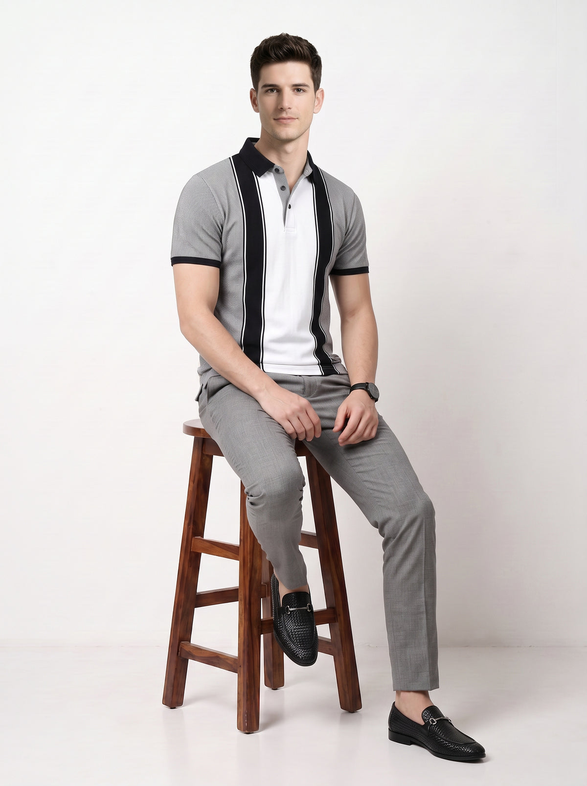 Men Modern Block & Micro-Check T-Shirt