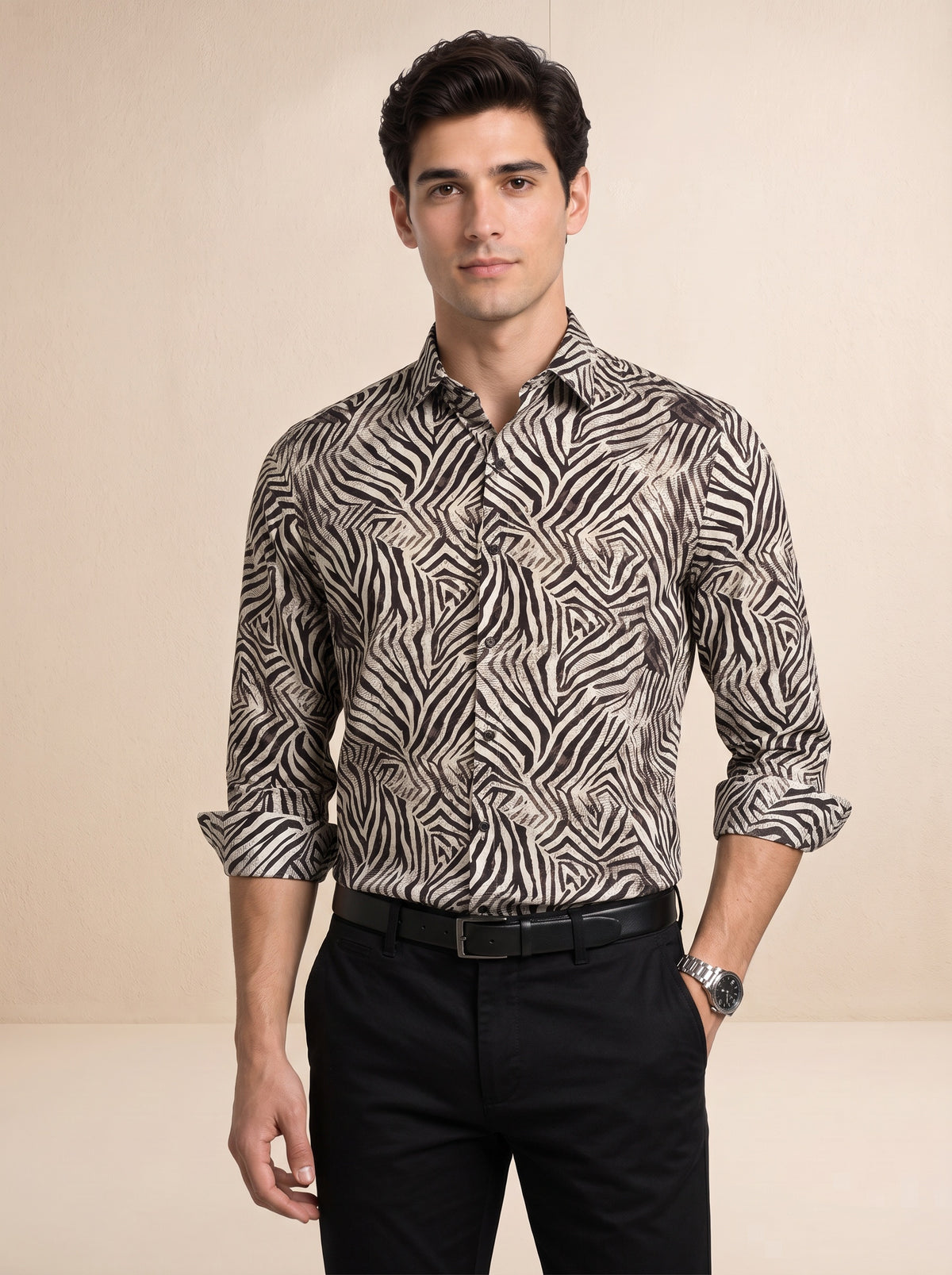 Men Bold Zebra Print Shirt