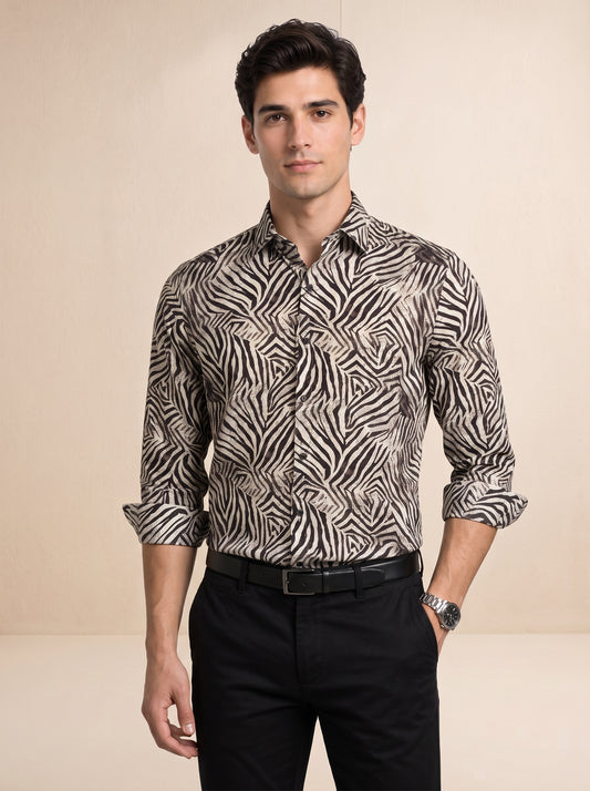 Men Bold Zebra Print Shirt