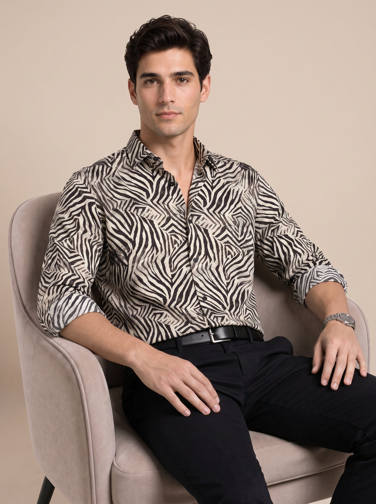 Men Bold Zebra Print Shirt