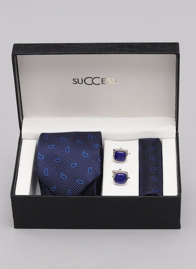 Blue Formal Tie Accessories Combo – Tie, Cufflinks & Pocket Square