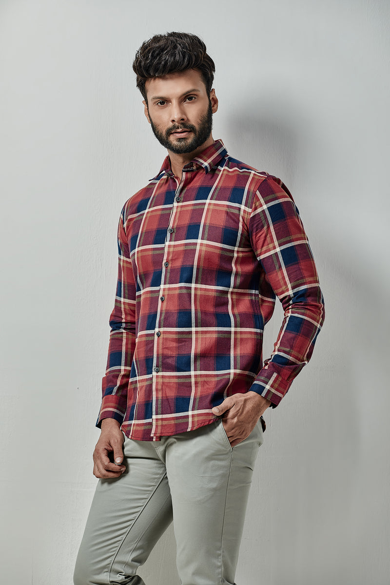 Maroon Checkered Casual Shirt for Men