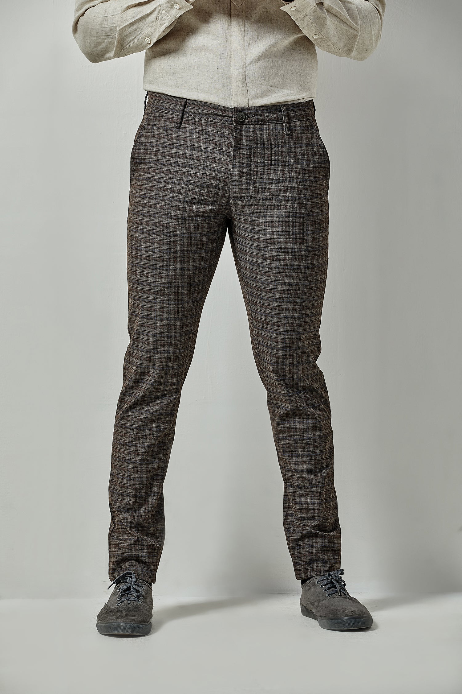 Men Plaid Pants Slim Fit Skinny Trousers Casual Business Formal Check  Trousers | eBay