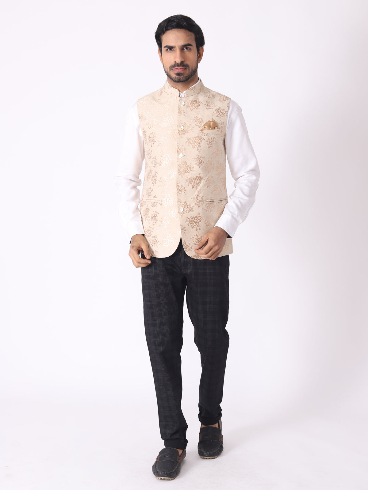Polyester Viscose Printed Nehru Jacket In White Colour - JK5300382