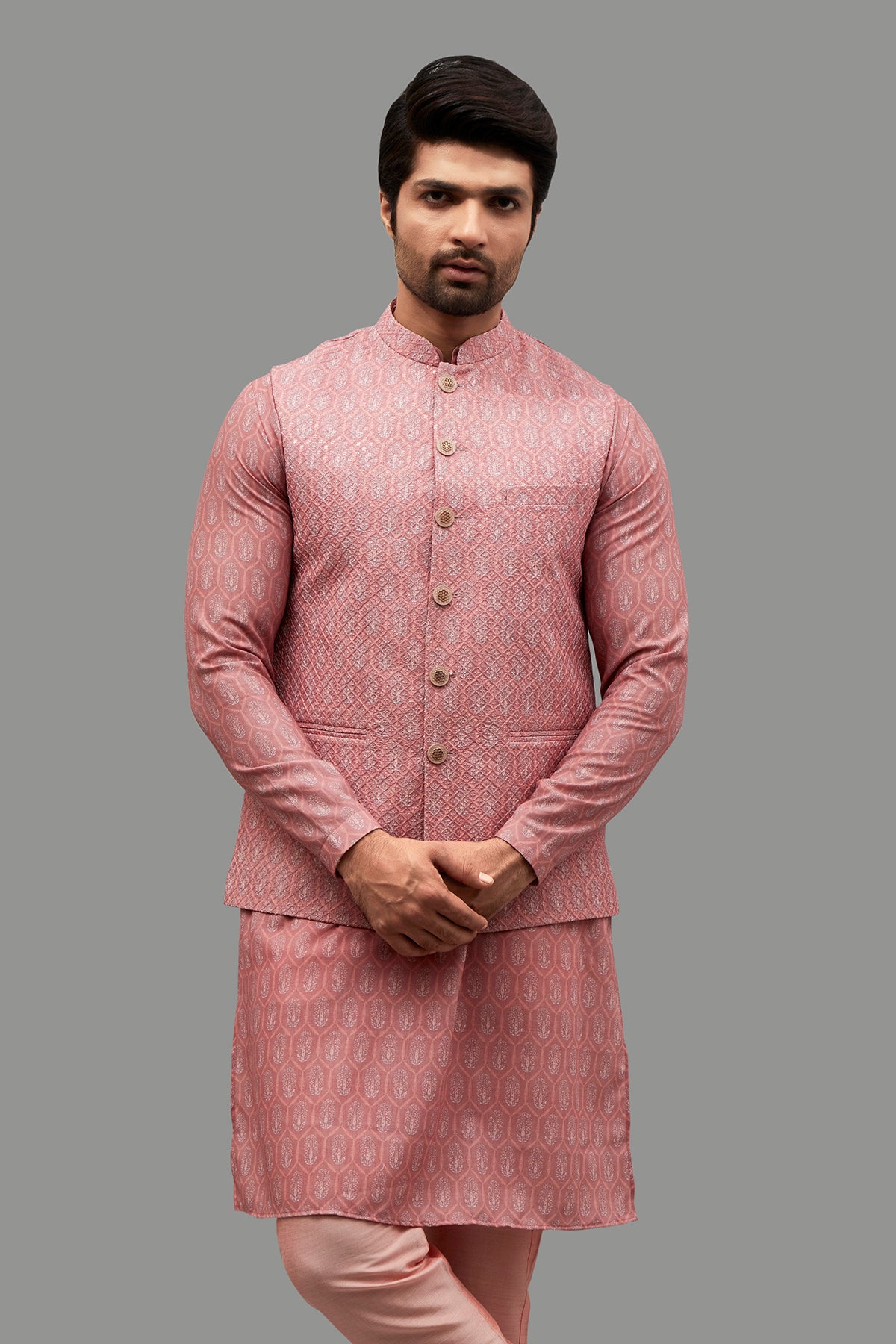 Buy online White Solid Kurta Pyjama Set With Pink Solid Nehru Jacket from  Clothing for Men by Tahvo for ₹2089 at 58% off | 2024 Limeroad.com